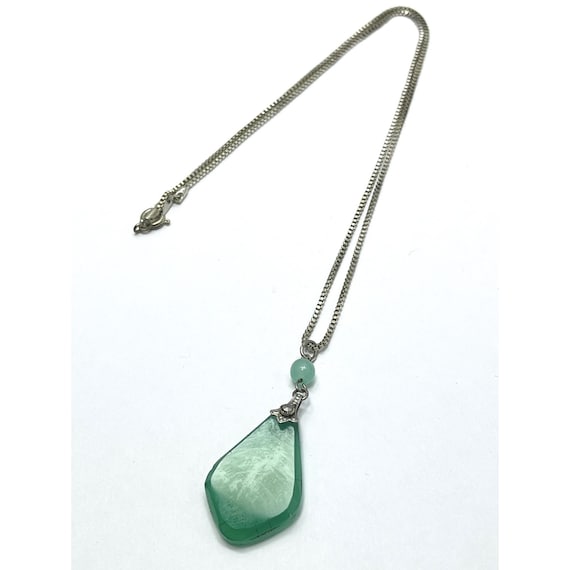 Vintage Green Glass Pendant Necklace - image 5