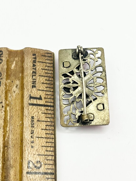 Antique estate enamel black stone brooch pin - image 6