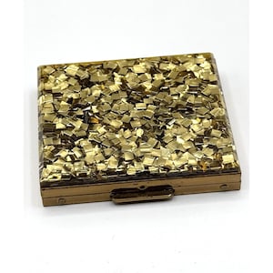 Vintage Lucite gold confetti glitter mirror compact
