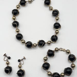 Vintage Coro MCM wrapped beads necklace bracelet & earrings Demi Parure Set