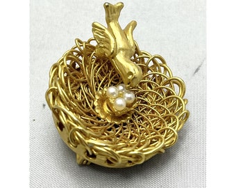 Vintage Vogelnest Brosche Pin