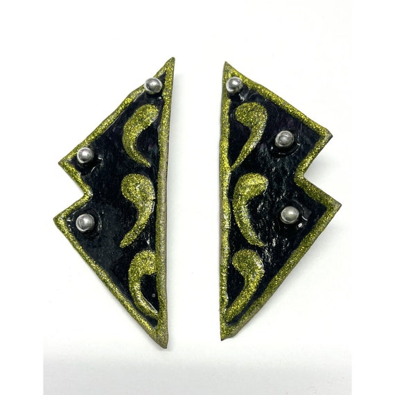 Vintage Green Glitter Geometric Earrings - image 1