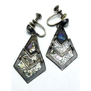 Vintage Sterling Silver Abalone Shell Earrings