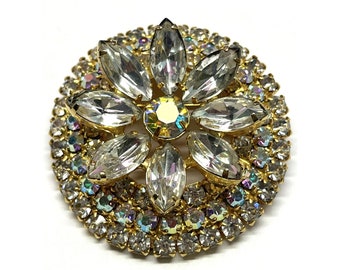 Vintage Rhinestone Flower Brooch Pin