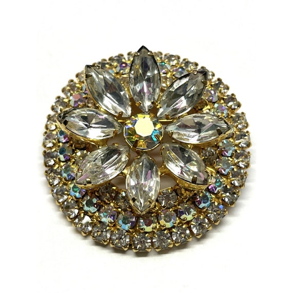 Vintage Rhinestone Flower Brooch Pin - image 1