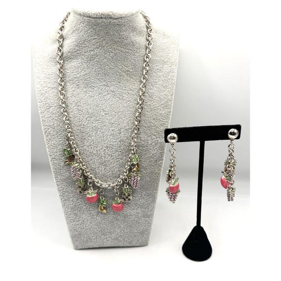 Vintage fruit pineapple palm tree charm necklace & earring set
