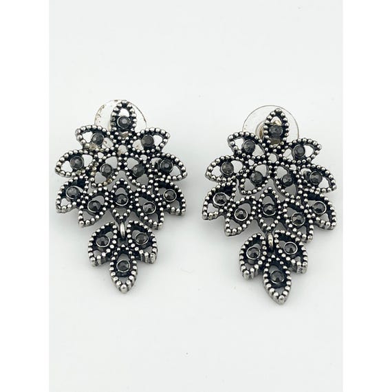 Vintage rhinestone leaf dangle drop earrings - image 1