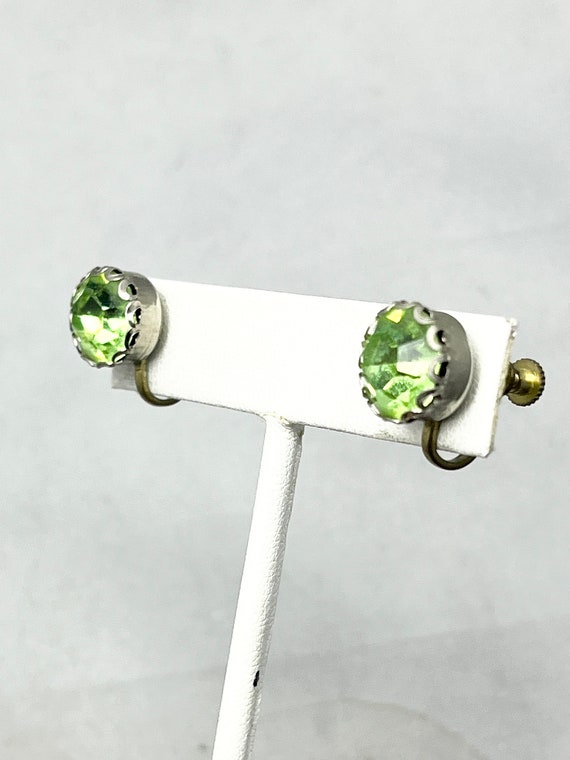 Vintage Green Rhinestone Stud Earrings - image 2