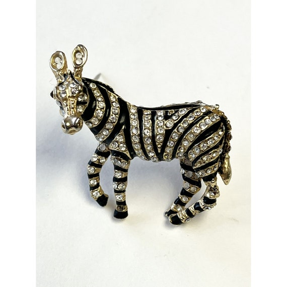 Vintage Rhinestone Enamel Zebra Brooch Pin - image 1