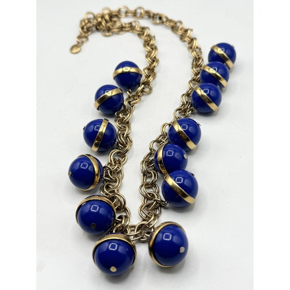 J Crew Blue Charm Gold Chain Necklace - image 3