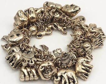NEW Jungle Safari Elephant Lion Tiger Giraffe Gold Charm Strech Bracelet