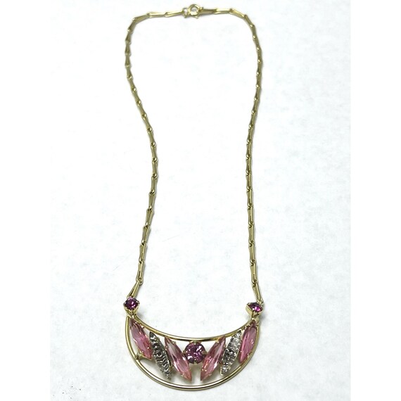 Vintage Pink Glass Rhinestone Necklace - image 2