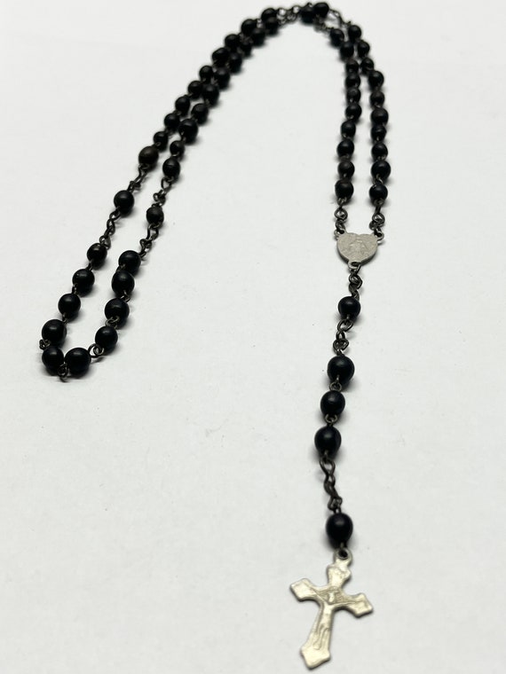 Vintage black beaded rosary necklace - image 3