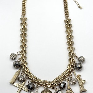 Off Park Collection White Crystal Gold Tone Travel Charm Necklace