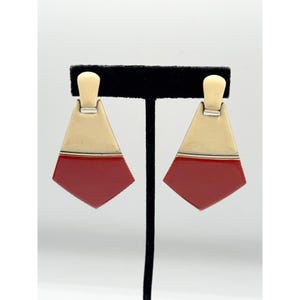 Vintage red & white enamel dangle drop earrings
