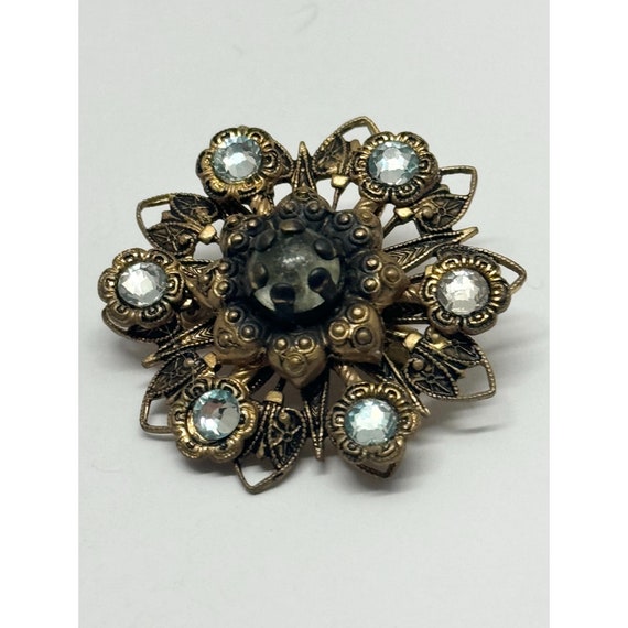 Vintage estate rhinestone flower brooch pin - image 4