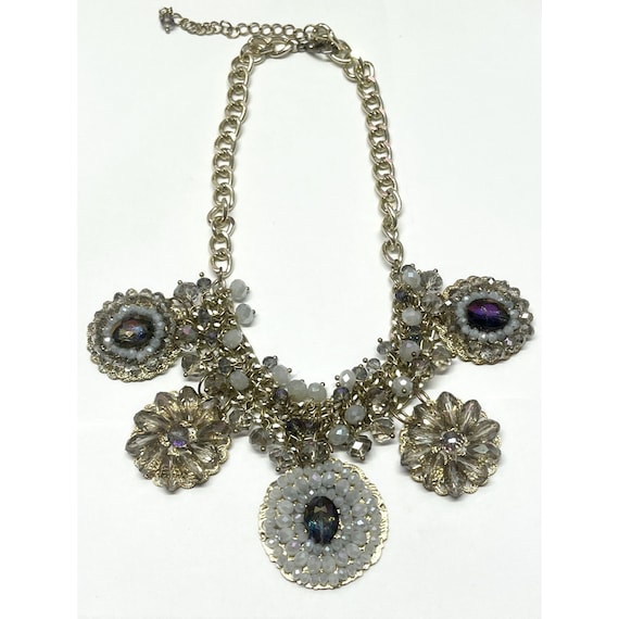 Crystal beaded floral collar necklace