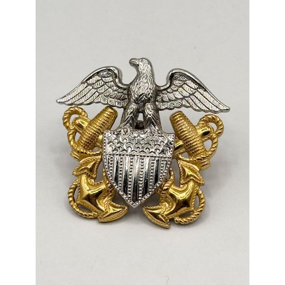 Vintage Sterling & 1/20 10k GF Navy Officer Pin Hat Badge Signed