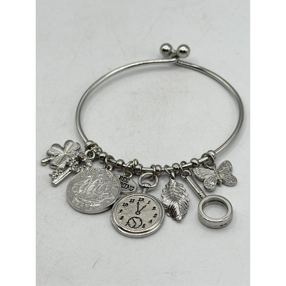 Multi charm bangle silver bracelet - image 3