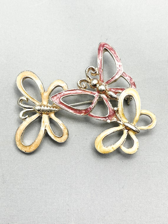 Vintage Pink Enamel Butterfly Butterflies Brooch P