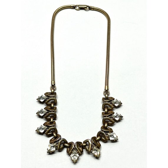 Vintage Trifari Rhinestone Gold Collar Necklace - image 3