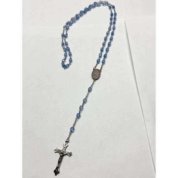 Vintage blue crystal rosary necklace - image 3