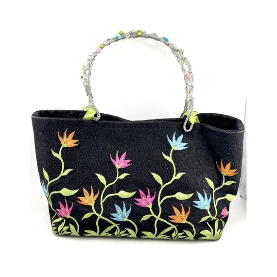 Brett Bara Denim Embroidered beaded purse handbag bag