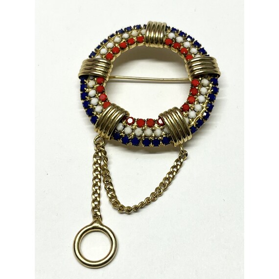 Vintage red white and blue nautical pin brooch - image 2