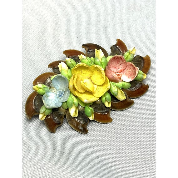 Vintage Celluloid Flower Floral Brooch Pin - image 2