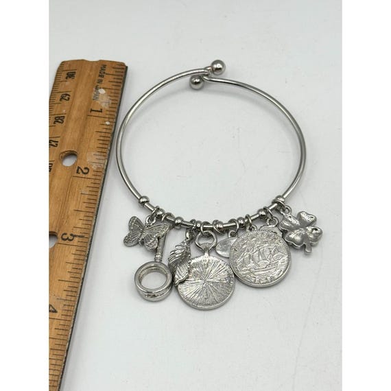 Multi charm bangle silver bracelet - image 5