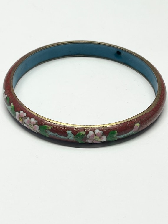 Vintage  Cloisonné Enamel Floral Bangle Bracelet