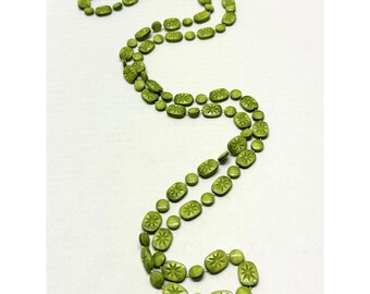 Collier Vintage Perles En Bois Vert Et Or – Fermoir Vis – Très Bon état – Occasion