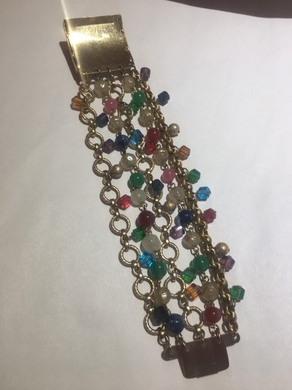 Vintage Czech beaded gold jeweled clasp Bracelet - image 2