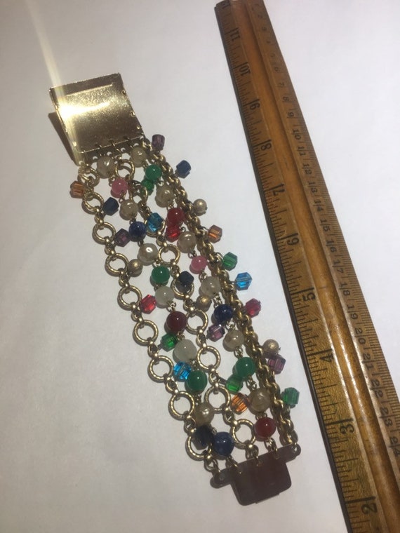 Vintage Czech beaded gold jeweled clasp Bracelet - image 8