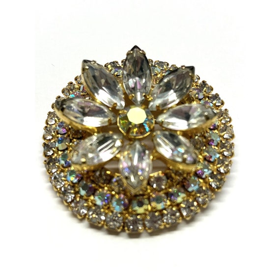 Vintage Rhinestone Flower Brooch Pin - image 4