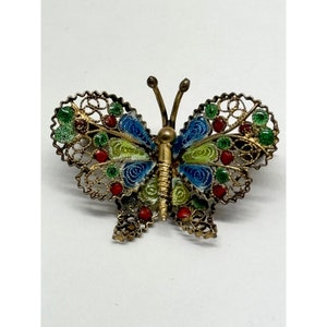 Vintage 800 silver enamel butterfly brooch pin