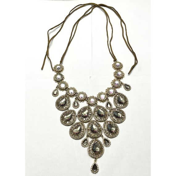 Vintage runway rhinestone flower necklace - image 1