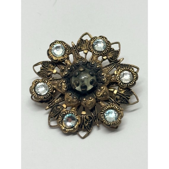 Vintage estate rhinestone flower brooch pin - image 3