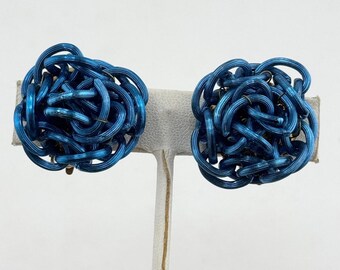 Vintage blue chain cluster clip on earrings