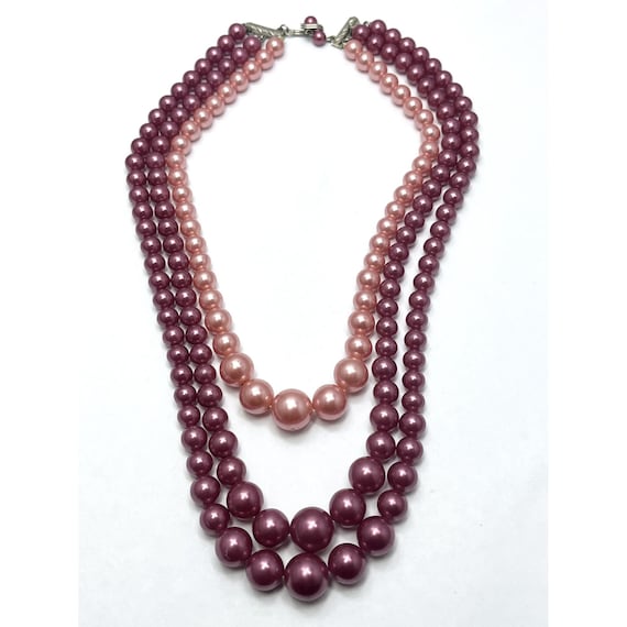 Vintage Pink Multi Strand Beaded Necklace - image 3