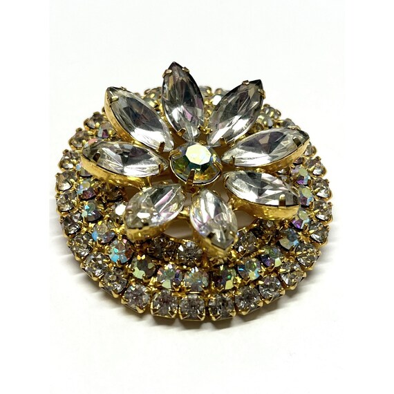 Vintage Rhinestone Flower Brooch Pin - image 3