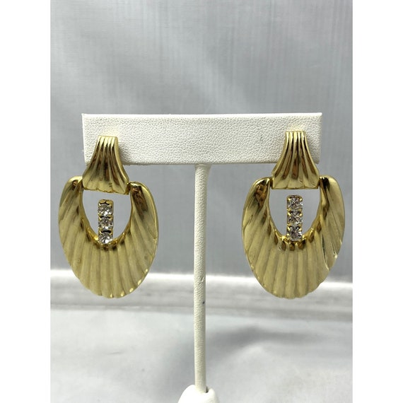 Vintage Rhinestone Dangle Gold Earrings - image 4