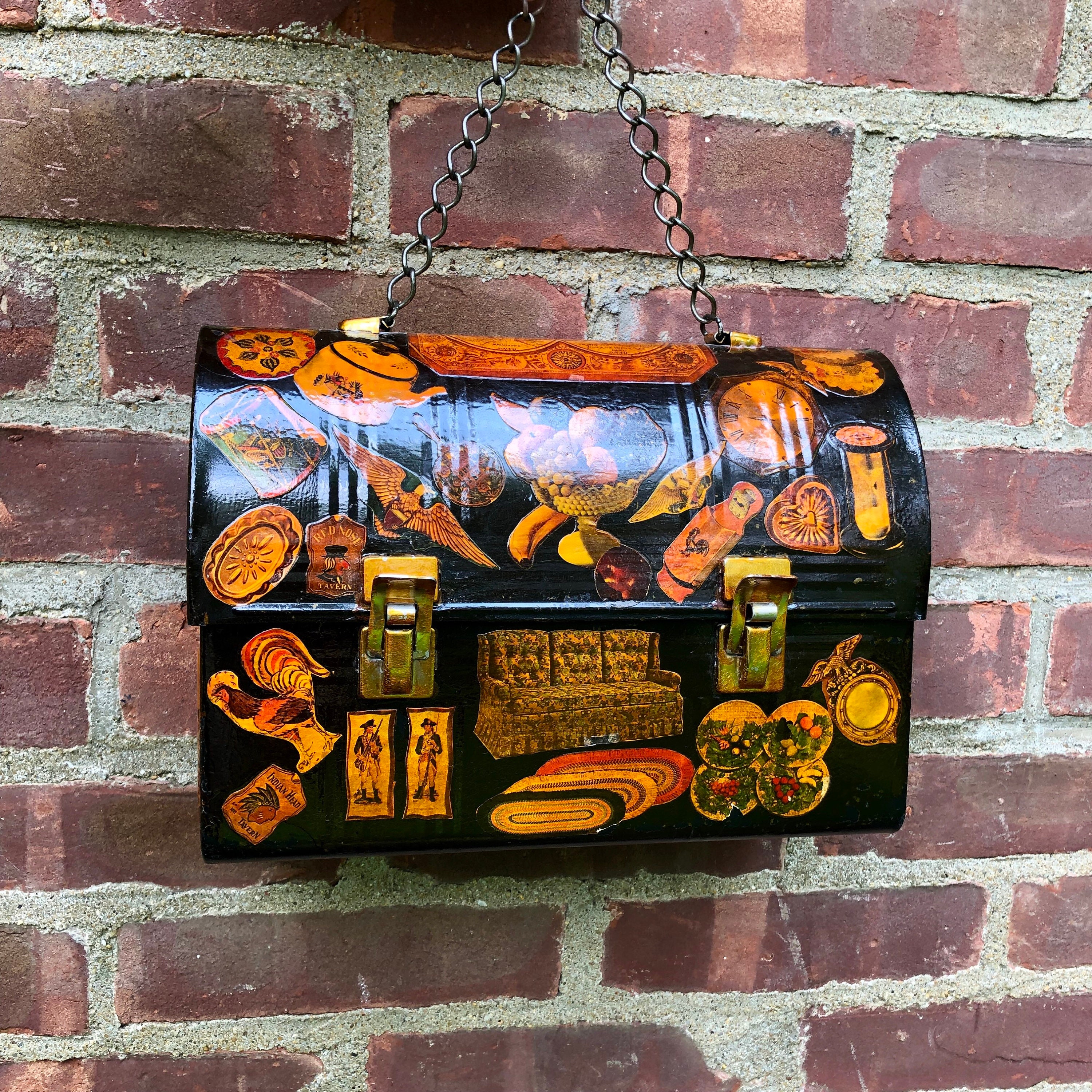 Vintage Decoupage Metal Lunch Box Purse Bag - Etsy
