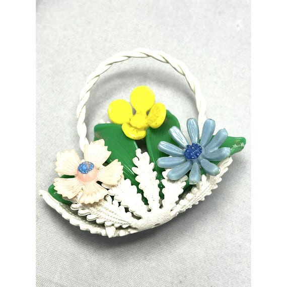 Vintage Plastic Flower Basket Brooch Pin - image 3