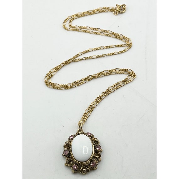 Vintage white milk glass pendant necklace - image 1