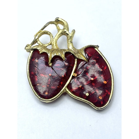 Vintage Red Strawberry Fruit Brooch Pin - image 2