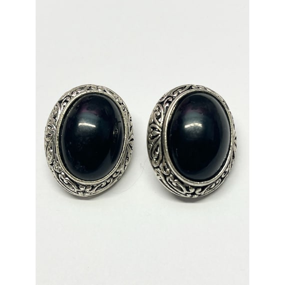 Vintage Black Stone Pierced Earrings - image 3