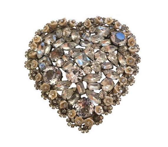 Vintage Lawrence VRBA Stone Heart Brooch Pin