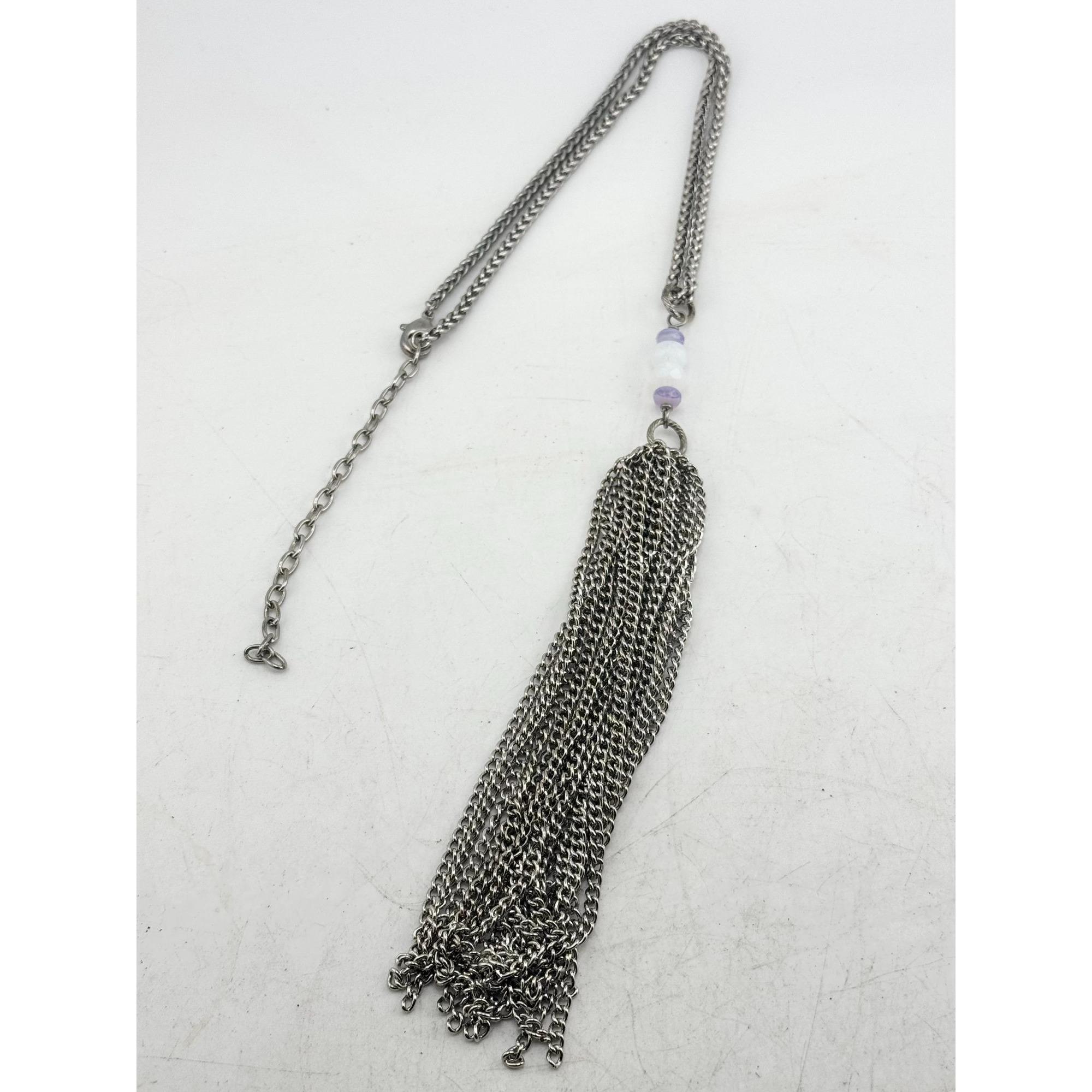 Collier Court Vintage Pâte De Verre Avec Pampilles Argentées - Occasion