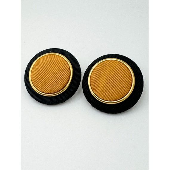 Vintage fabric black and yellow clip on earrings - image 3